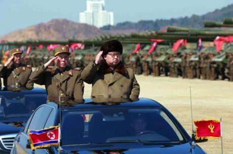 Kim Jong Un arrives to the artillery drill accompanied by Chief of the KPA General Staff General Ri Myong Su (Photo: Rodong Sinmun).