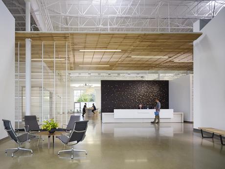 Design center built with healthy materials and featuring midcentury furniture.