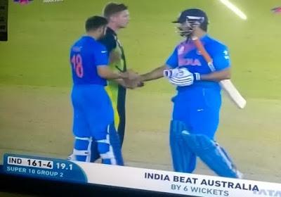 India beats Australia at Mohali - into Semis ...Virat Kohli class shows !