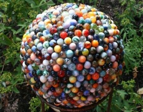 Glass Marbles Used To Make a Garden Sculpture