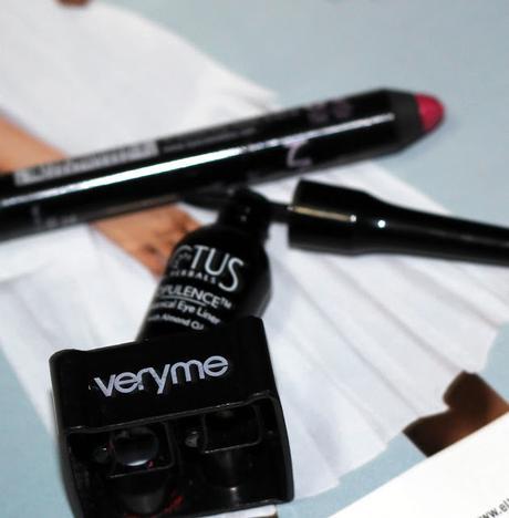 Beauty Find By Lotus Herbals, NYX and Oriflame VeryME : Lotus Herbals Opulence Botanical Liquid Eyeliner, NYX Jumbo lip Pencil in 724 Chaos and Oriflame Very Me Sharpener