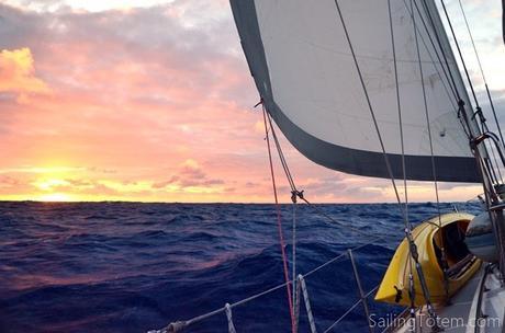 sunset sailing underway to ascension south atlantic ocean