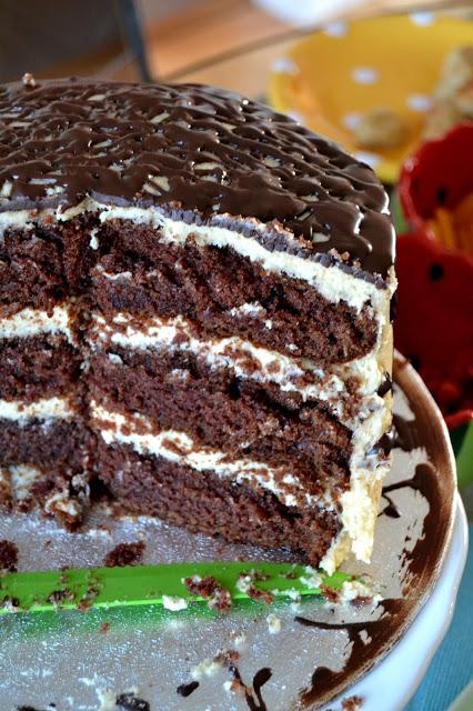 Fudgy Chocolate Cake with Creamy Peanut Butter Frosting