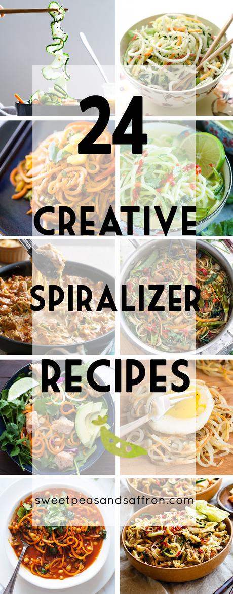 24 creative spiralizer recipes! A mix of salads, soups, dinners, and veggie noodles!