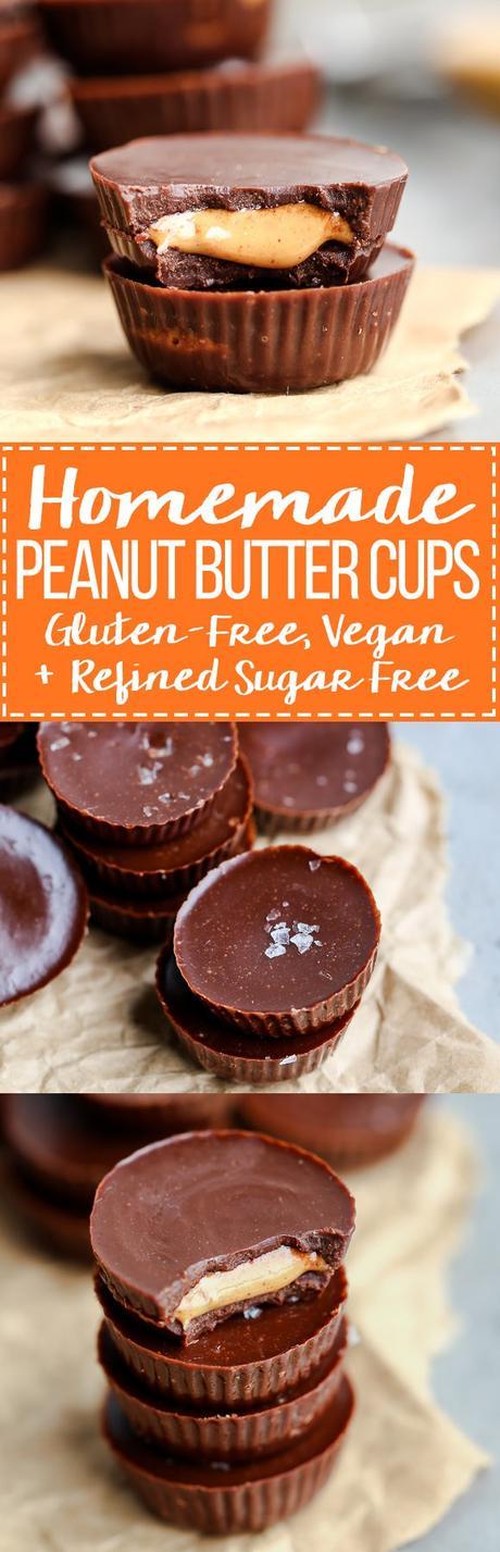 These homemade Peanut Butter Cups are a healthier version of my favorite candy, made with only four ingredients! They are made with a refined sugar-free + vegan homemade chocolate and sprinkled with flaky sea salt.