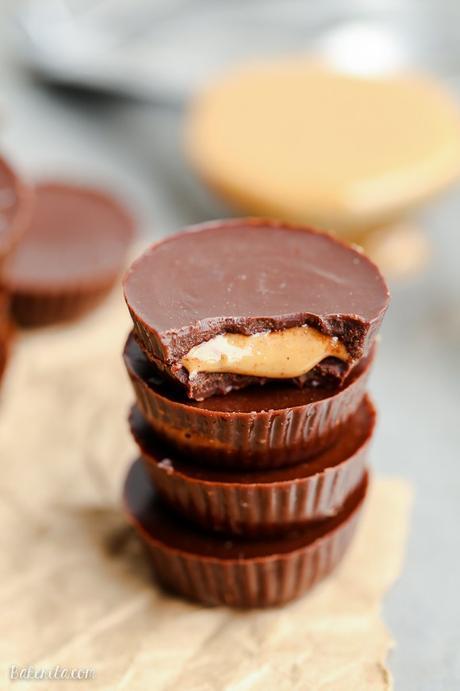 These homemade Peanut Butter Cups are a healthier version of my favorite candy, made with only four ingredients! They are made with a refined sugar-free + vegan homemade chocolate and sprinkled with flaky sea salt.