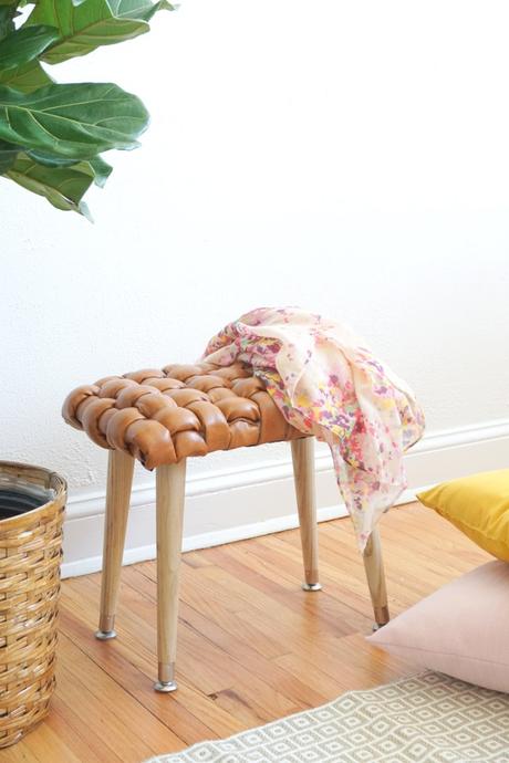 Woven Leather Top Stool DIY