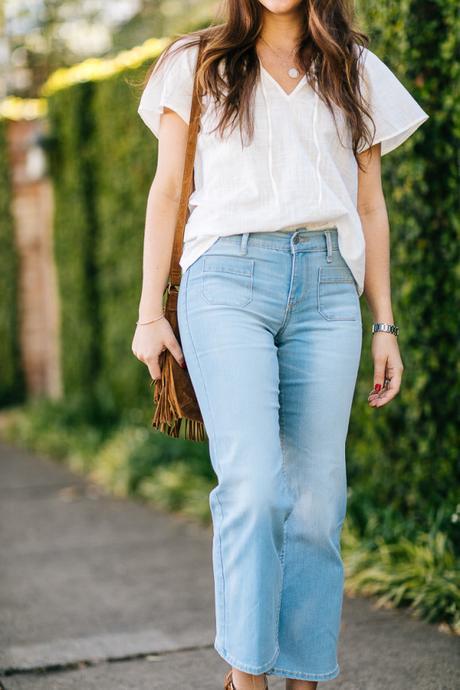 Dallas Blogger, Amy Havins shares how to style cropped flare denim from Old Navy two different ways. 