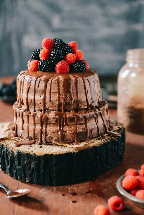 Whole Wheat Carob Apricot Cake with Chocolate Frosting & Chocolate Ganache // www.WithTheGrains.com