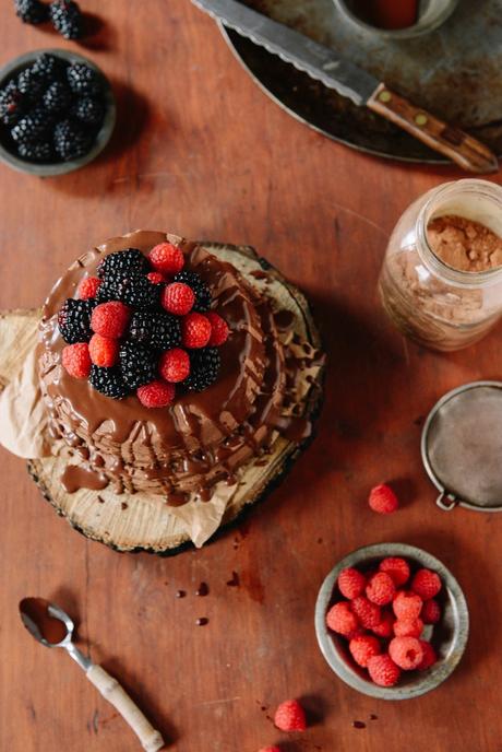 Whole Wheat Carob Apricot Cake with Chocolate Frosting & Chocolate Ganache // www.WithTheGrains.com