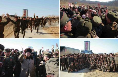 Kim Jong Un greets DPRK defense industry personnel following the missile engine test (Photos: Rodong Sinmun/KCNA).