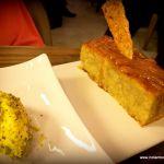 Warm Semolina and Banana Syrup Cake with Saffron and Pistachio Ice Cream