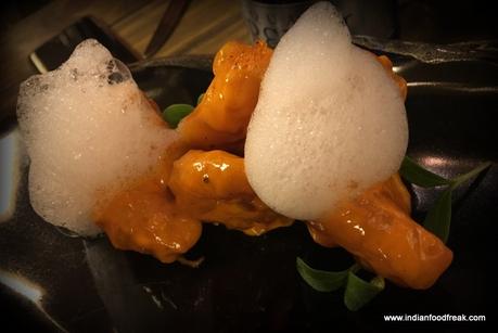 Tempura Dynamite Prawns, Kumquat Chilli Air  and Tobanjan Tobiko