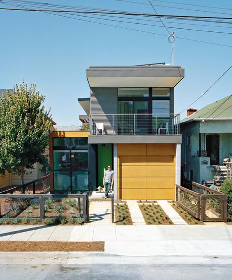 Modern prefab home with drought-tolerant garden