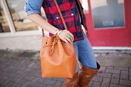 Wishing Well Intention Acacia Ring, cammello and rosa mansur gavriel bucket bag, j crew buffalo plaid excursion vest, timberland otk boots