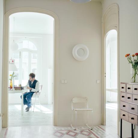 Natural light studio with cement tile floors 