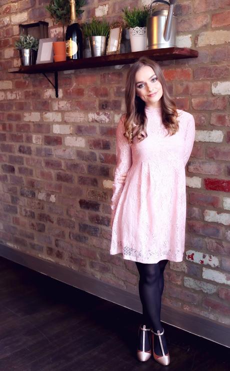 Pink ASOS Lace Babydoll Dress and Jewellery Box Unicorn Necklace, Daisy Bracelet and Stacker Rings