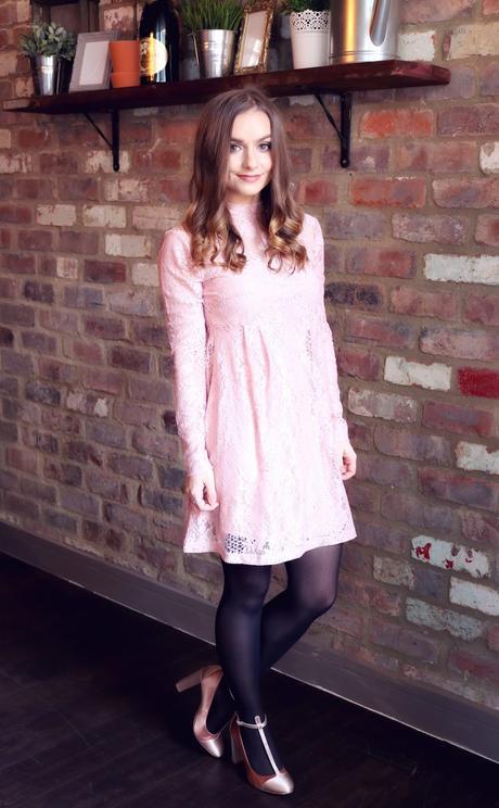 Pink ASOS Lace Babydoll Dress and Jewellery Box Unicorn Necklace, Daisy Bracelet and Stacker Rings