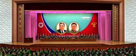 Overview of a central report meeting marking the 4th anniversary of Kim Jong Un's appointment to the positions of 1st Secretary of the WPK and 1st Chairman of the NDC, held at the People's Palace of Culture in Pyongyang on April 11, 2016 (Photo: Rodong Sinmun).