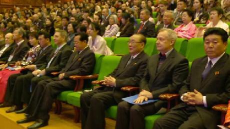 SPA Presidium Vice President Yang Hyong Sop (3rd right) attends the arts festival's opening ceremony (Photo: KCNA screen grab).