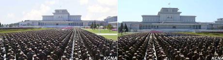 Meeting of KPA service members and officers at Ku'msusan in Pyongyang on April 10, 2016 to commemorate the birth anniversary of Kim Il Sung (Photo: KCNA).
