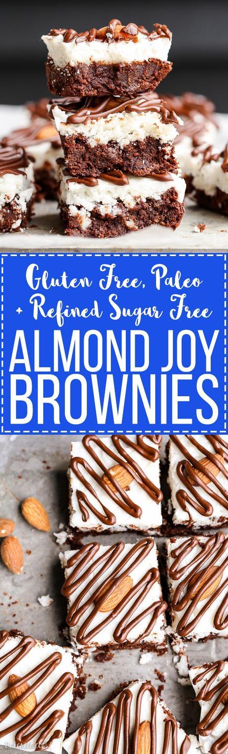 These Almond Joy Brownies have a coconut butter topping and a drizzle of dark chocolate - you'd never guess that these indulgent brownies are gluten-free, refined sugar-free, and Paleo!