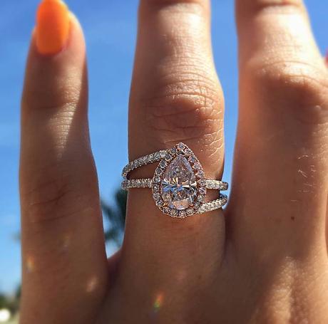 Pink Pear Shaped Diamond Engagement Ring with an amazing ROSE GOLD setting!