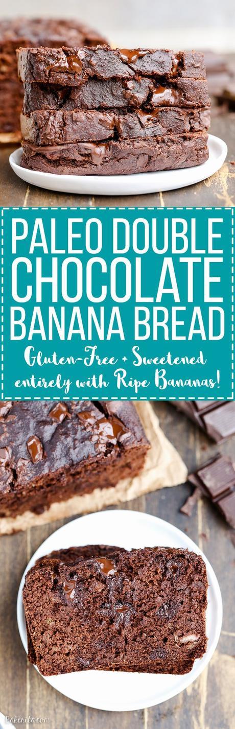 This Paleo Double Chocolate Banana Bread is perfectly moist and gooey with an incredibly deep chocolate flavor, and you'd never guess it's sweetened entirely by ripe bananas.