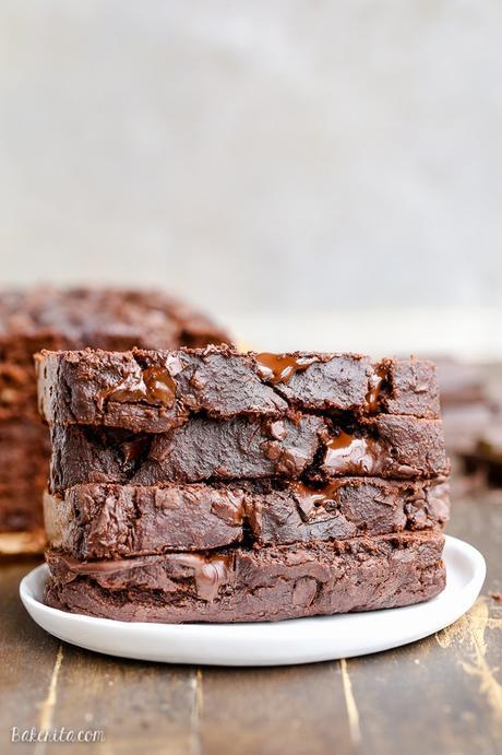 This Paleo Double Chocolate Banana Bread is perfectly moist and gooey with an incredibly deep chocolate flavor, and you'd never guess it's sweetened entirely by ripe bananas.