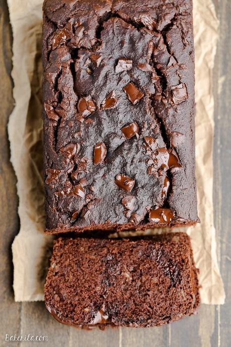 This Paleo Double Chocolate Banana Bread is perfectly moist and gooey with an incredibly deep chocolate flavor, and you'd never guess it's sweetened entirely by ripe bananas.