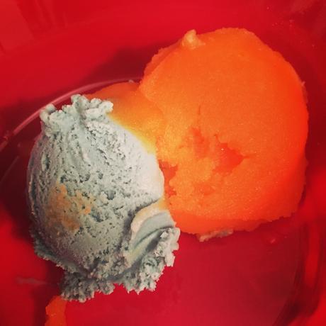 Super Bowl ice creams, coexisting peacefully in the same bowl.