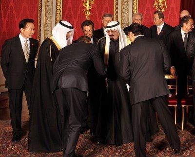 Obama bows to King Abdullah of Saudi Arabia, April 2009.