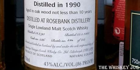 1990 Signatory Vintage Rosebank 10 years Label