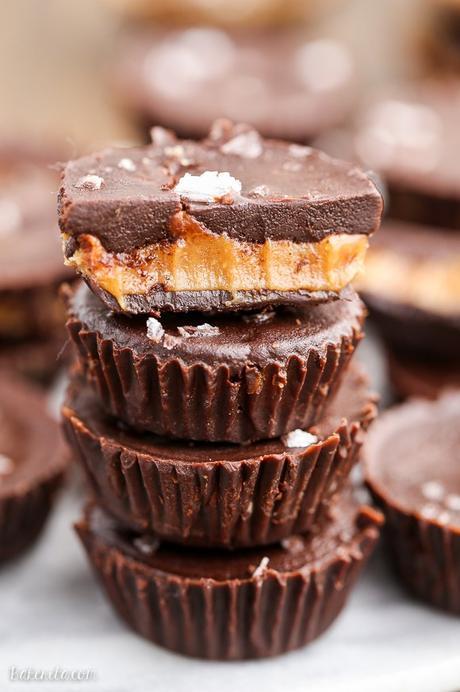 These Chocolate Peanut Butter Caramel Cups are made with homemade chocolate surrounding a gooey vegan peanut butter caramel. These refined sugar free treats are the perfect way to get your candy fix!