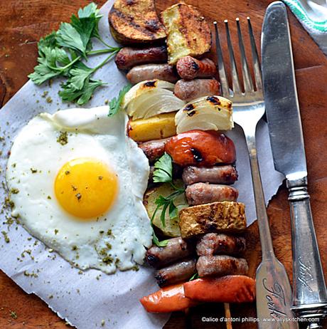 za’atar sausage skewers & a sunnyside egg