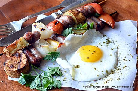 za’atar sausage skewers & a sunnyside egg