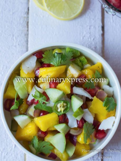 Mango Pomegranate & Tender Coconut Salsa- How to make easy Salsa Recipe for Summer Picnic