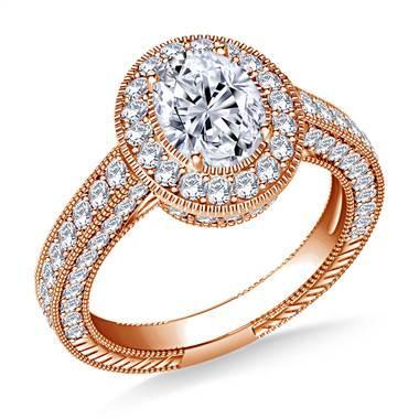 Oval Halo Vintage Diamond Engagement Ring in 14K Rose Gold at B2C Jewels