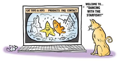 cat watching Dancing With The Starfish on Cat Toys & Joys website as example of entertainment content marketing