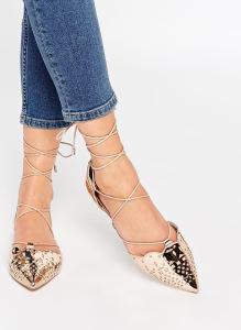ASOS LORDSHIP Lace Up Pointed Ballet Flats, $53.
