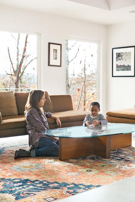 modern living room sofa glass table