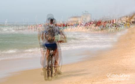 Israel, Tel Aviv, Banana Beach, sea, bicycle, multiple exposure, cycling,