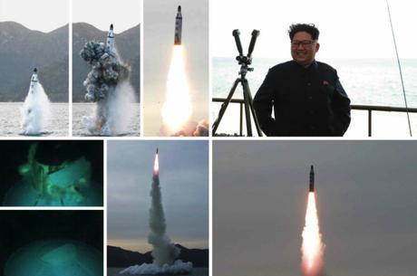 Kim Jong Un grins during the test firing of a submarine-launched ballistic missile (Photos: KCNA/Rodong Sinmun).