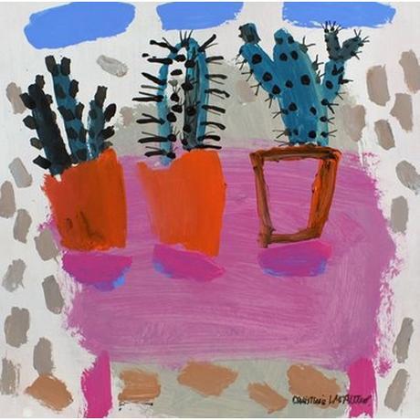 Still Life Painting Of Three Cactus Plants