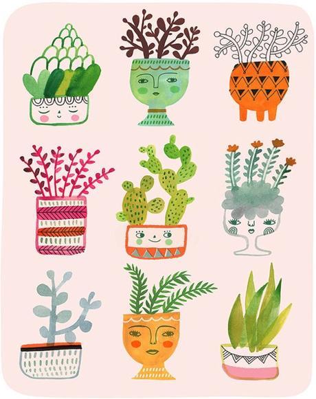 Illustration Of Assorted Cactus Plants In Pots