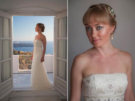 Wedding dress by designer Sue Wong | bride in a strapless, ivory, frilled wedding dress| Dasha and Steve's Real Wedding In Greece | Marryme in Greece | Confetti.co.uk