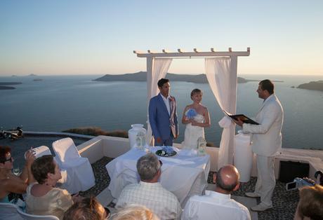 White and blue wedding outdoor ceremony| Dasha and Steve's Real Wedding In Greece | Marryme in Greece | Confetti.co.uk