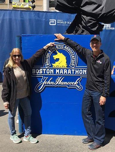 The 120th Boston Marathon (MA) Sandy Pitcher & Mike Sohaskey at Boston Marathon finish