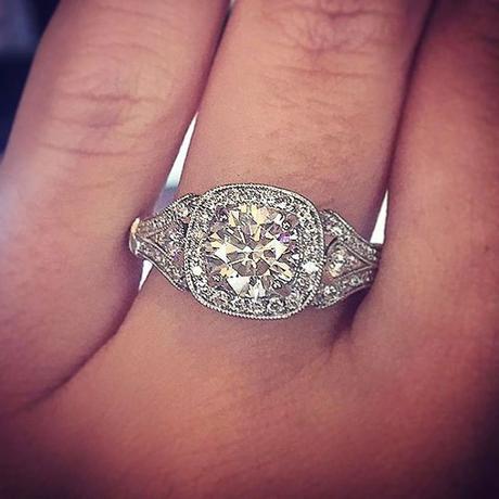 Vintage style engagement ring - halo setting by Gabriel NY