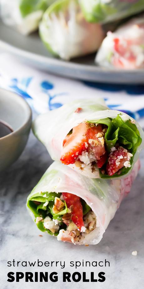 Strawberry Spinach Salad Rolls: 90 calories each, only 6-ingredients and 10 minutes to make, and a video to show you how easy they are to roll!!